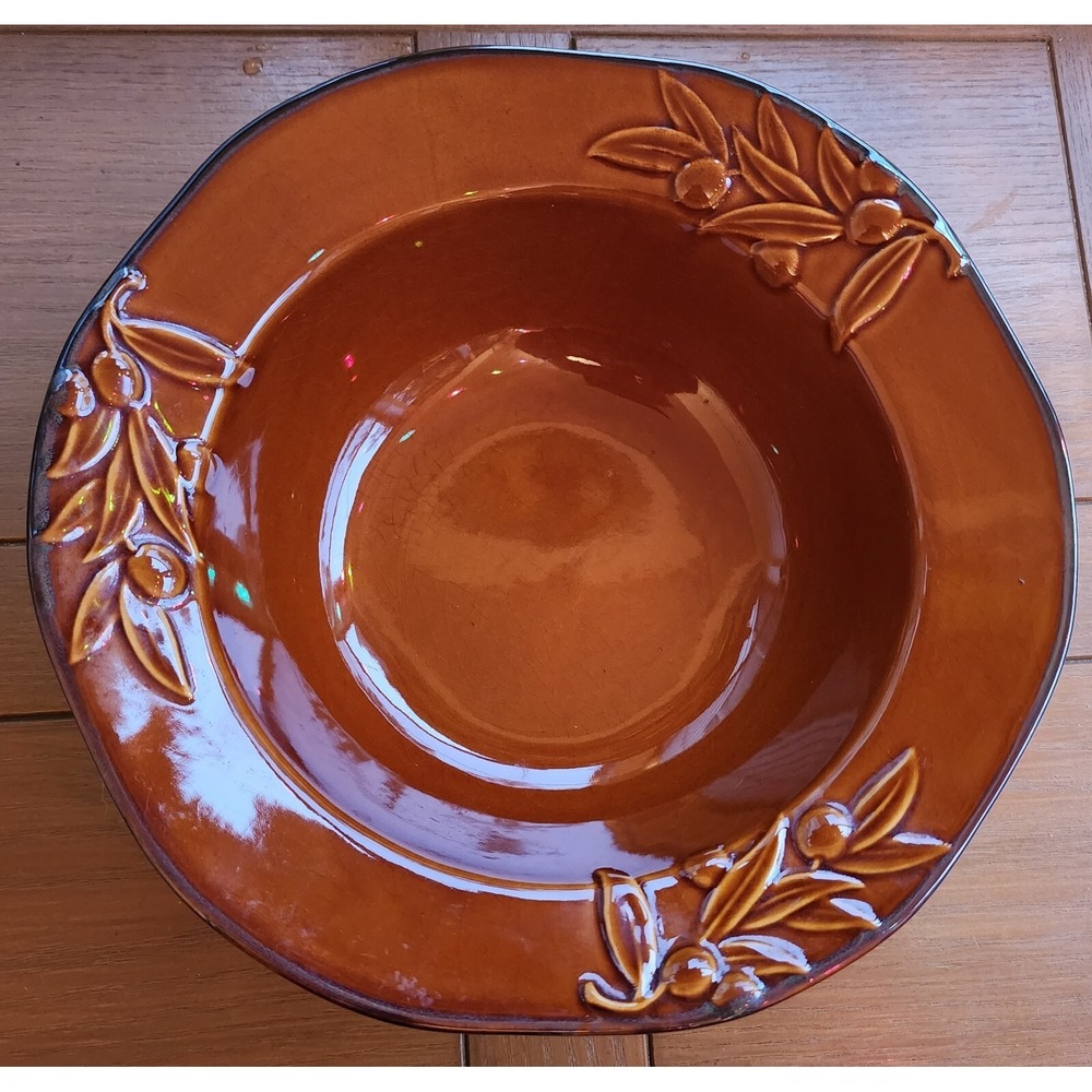 Certified International 10" Round Veg.‎ Bowl Brown Embossed Leaves Berries